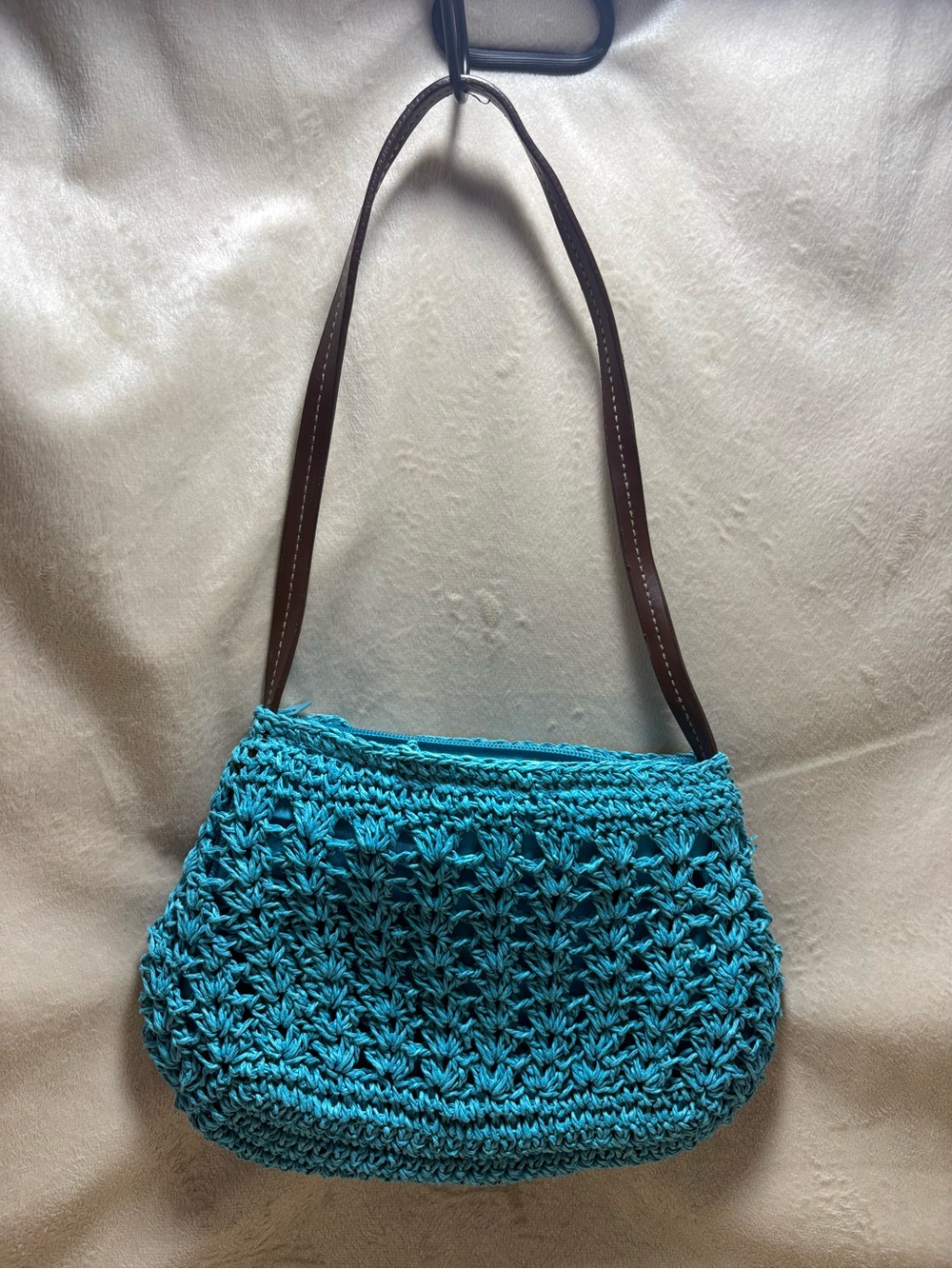 Cappelli Starworld Blue Crochet Shoulder Bag Floral Boho Beach Handbag - Picture 2 of 6